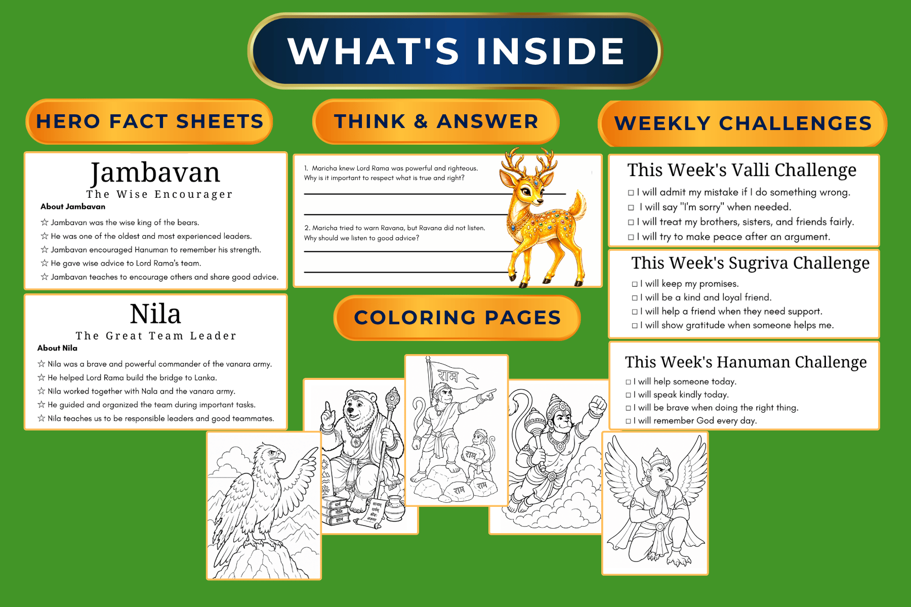 Ramayana Animal & Vanara Heros Coloring & Character Workbook