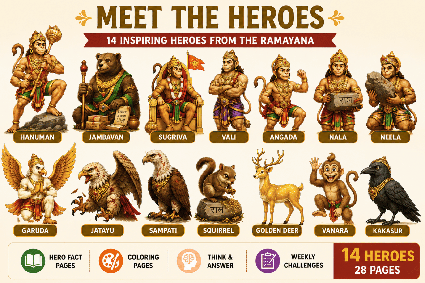 Ramayana Animal & Vanara Heros Coloring & Character Workbook