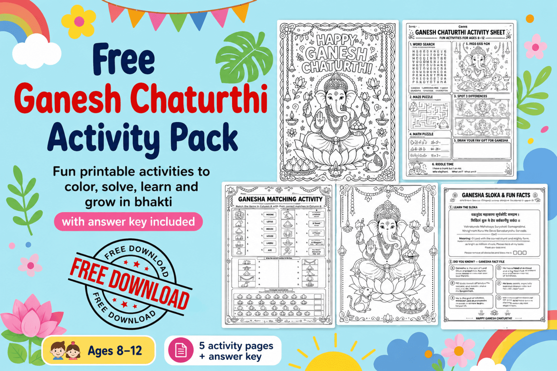 Free Ganesh Chaturthi Activity Pack for Kids